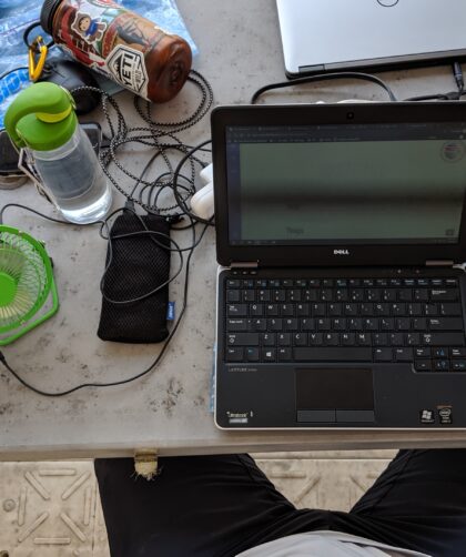 Computer with assecories on table